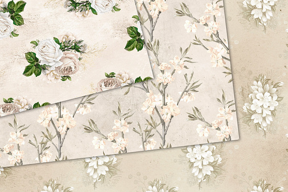 Ivory Shabby Floral Digital Paper in Textures - product preview 2