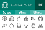 50 Clothes & Fashion Line Icons