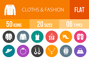 50 Clothes&Fashion Flat Round Icons