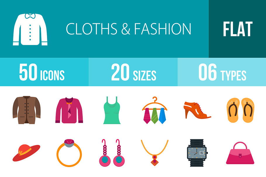 50 Clothes & Fashion Flat Multicolor in Icons - product preview 8