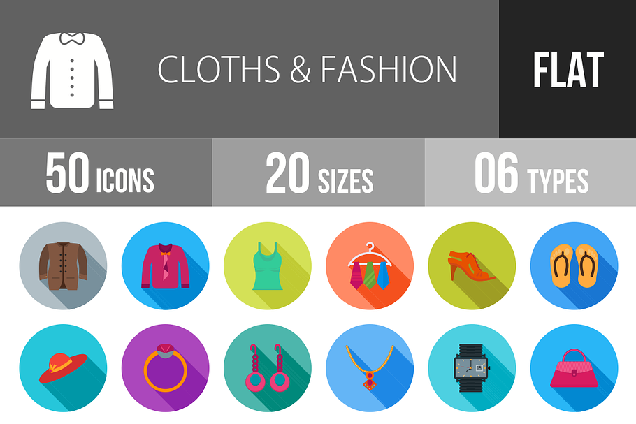 50 Clothes & Fashion Flat Shadowed