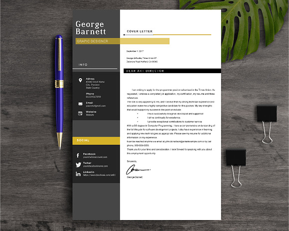 Resume Template 2 Page | CV Template in Letter Templates - product preview 2