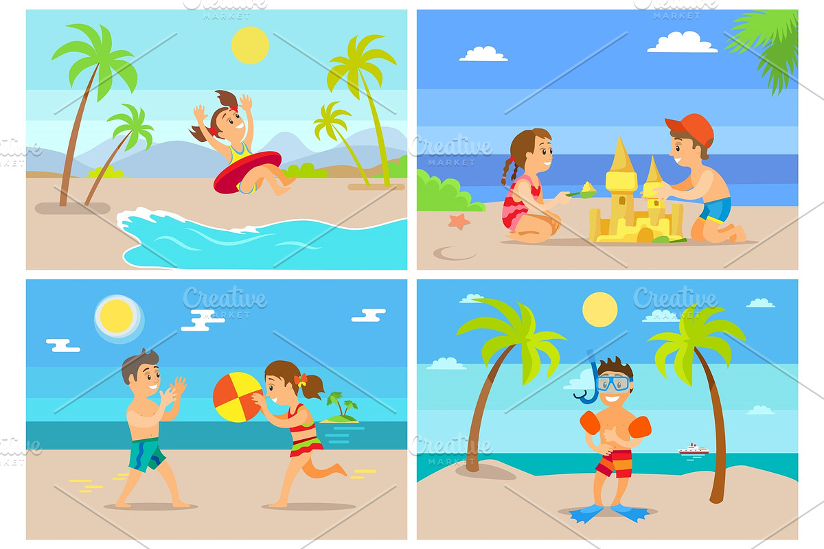Beach Vacation, Children Playing by in Illustrations - product preview 8