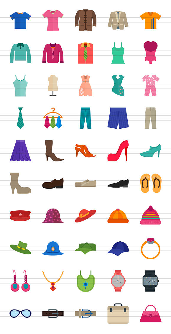 50 Clothes & Fashion Flat Multicolor in Icons - product preview 1