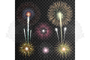 Set of isolated realistic fireworks