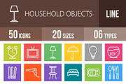 50 Household Objects Line Multicolor