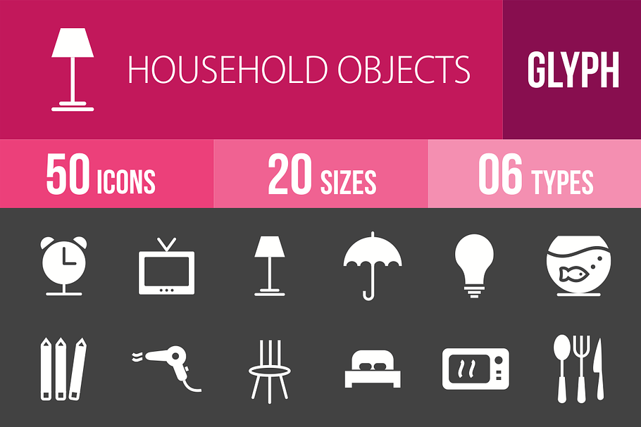 50 Household Objects Glyph Inverted in Graphics - product preview 8