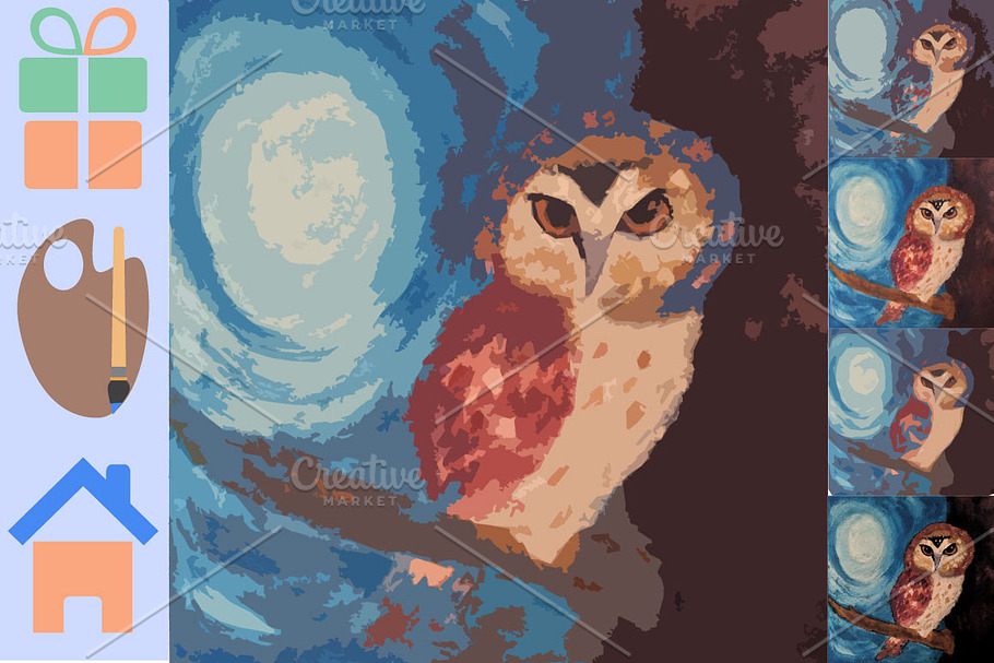 Owl painting in styles in Illustrations - product preview 8