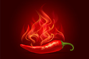 Red hot chili pepper in fire