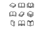 Book Line Style Icons Set on White