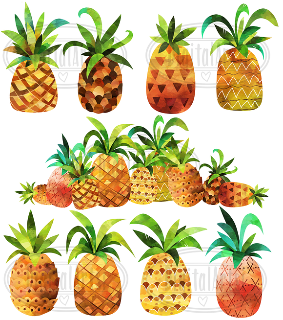 Watercolor Pineapple Clipart in Illustrations - product preview 1