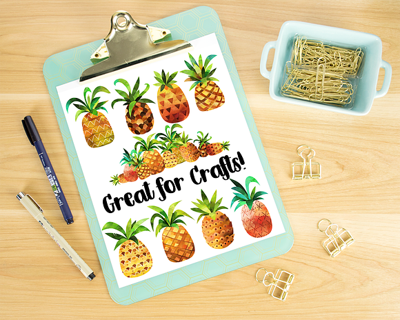 Watercolor Pineapple Clipart in Illustrations - product preview 2