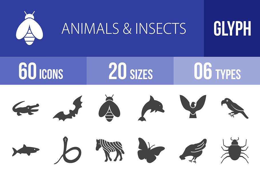 60 Animals & Insects Glyph Icons