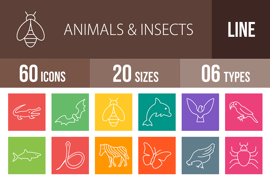 60 Animals & Insects Line Multicolor