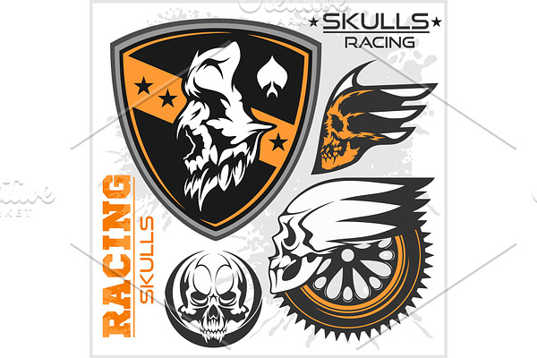 Skulls and car racing symbols