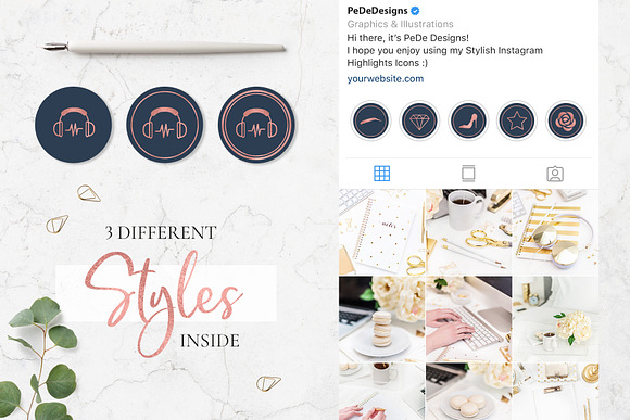 100 Rose Gold Insta Story Highlights in Instagram Templates - product preview 1