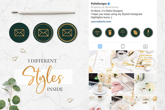 100 Story Highlight. Gold & Green in Instagram Templates - product preview 1