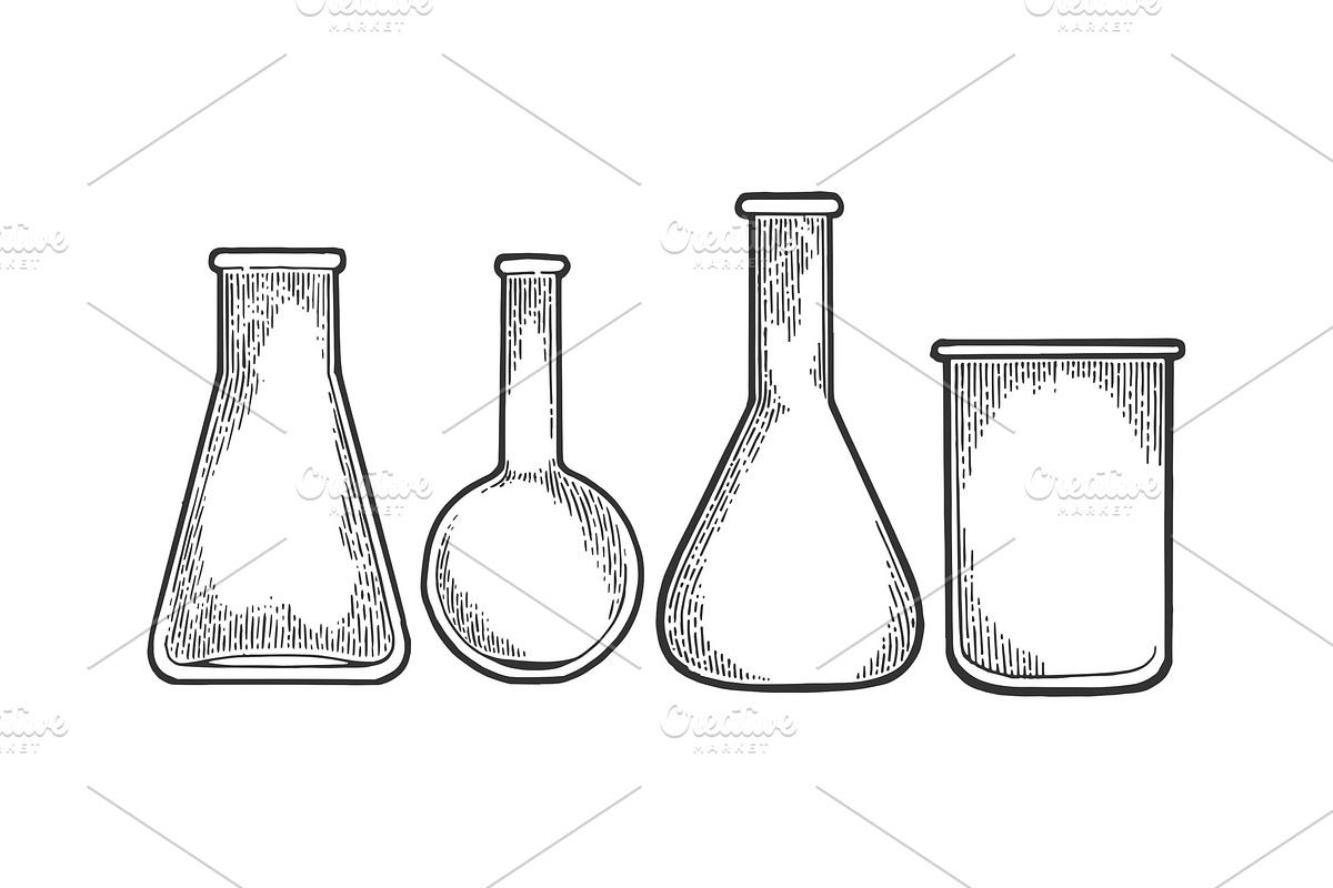 Chemical laboratory flasks sketch in Objects - product preview 8