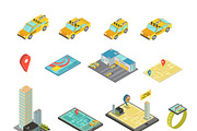 Taxi and gadgets isometric set