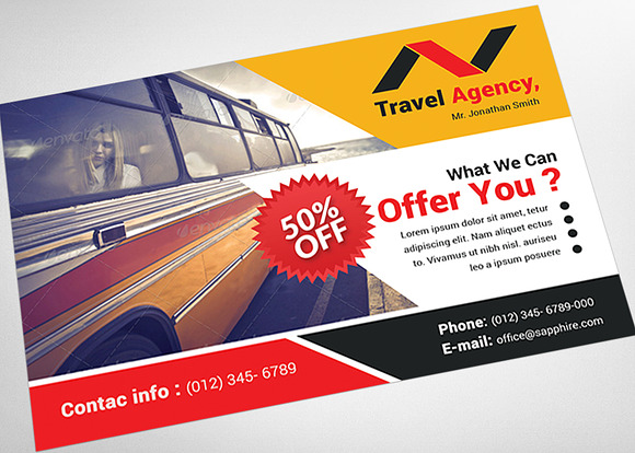 Travel Agency Postcard in Card Templates - product preview 2