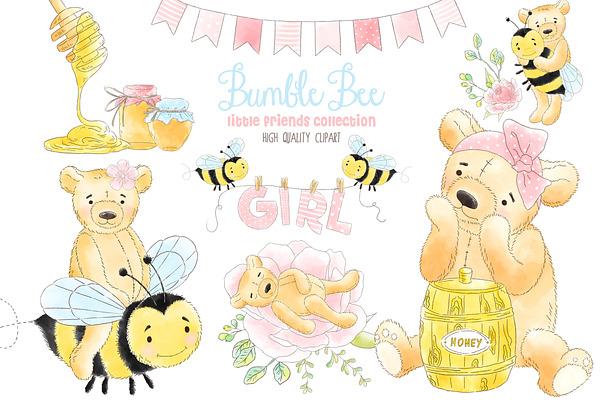 Girl Bear Bumble Bee Honey clipart