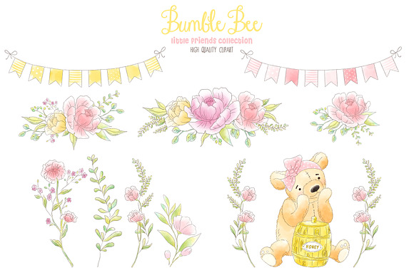 Girl Bear Bumble Bee Honey clipart in Illustrations - product preview 2