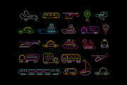 Transport neon vector icons set