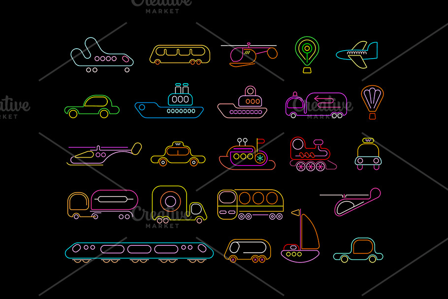 Transport neon vector icons set in Neon Icons - product preview 8