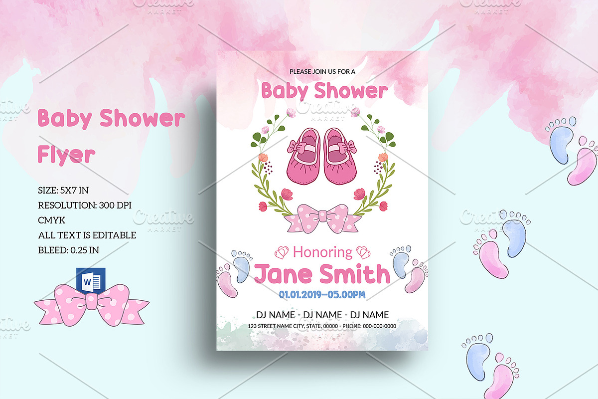 Baby Shower Invitation Flyer V1032 in Invitation Templates - product preview 8