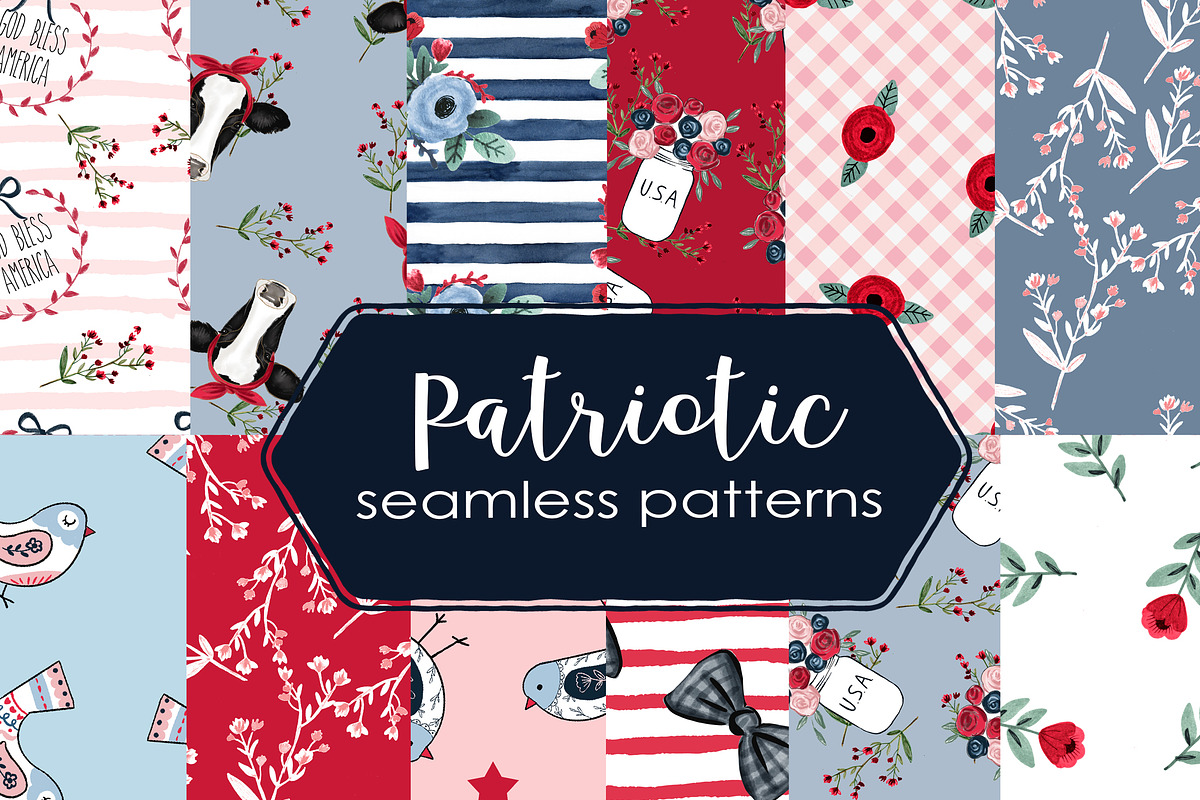 Patriotic seamless patterns in Patterns - product preview 8