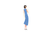 Elegant Woman in Blue Retro Dress