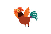 Colorful Rooster Crowing and Waving