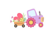 Cute Colorful Tractor with Cart