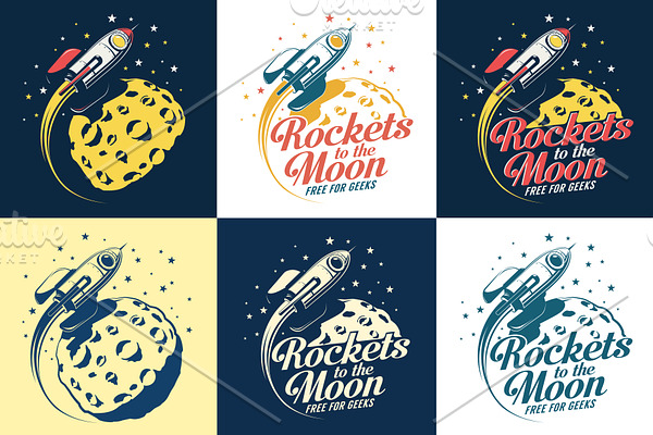 Rocket And Moon Retro Print