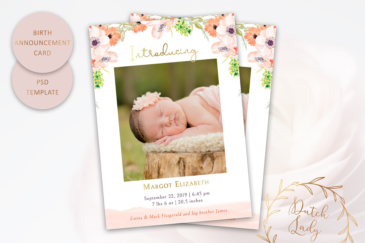 Birth Announcement Card Template #8 in Card Templates - product preview 8