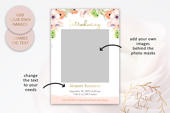 Birth Announcement Card Template #8 in Card Templates - product preview 1