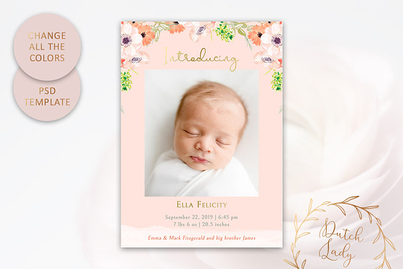 Birth Announcement Card Template #8 in Card Templates - product preview 2