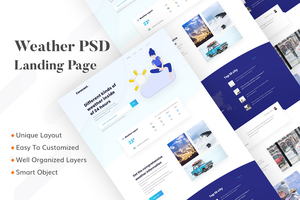Weather PSD Landing page Template in Landing Page Templates - product preview 8
