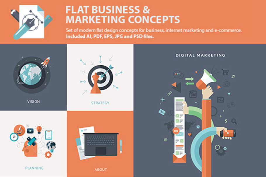 Flat Business & Marketing Concepts in Marketing Icons - product preview 8