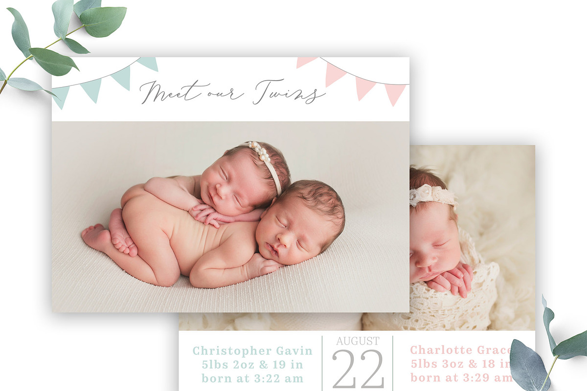 Twin Birth Announcement Template in Card Templates - product preview 8