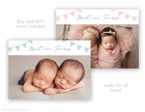 Twin Birth Announcement Template in Card Templates - product preview 2