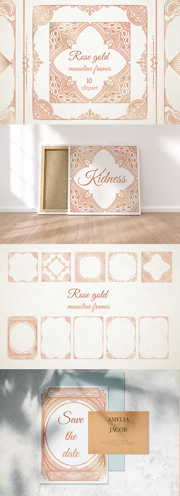 Rose gold monoline frame clipart in Objects - product preview 3
