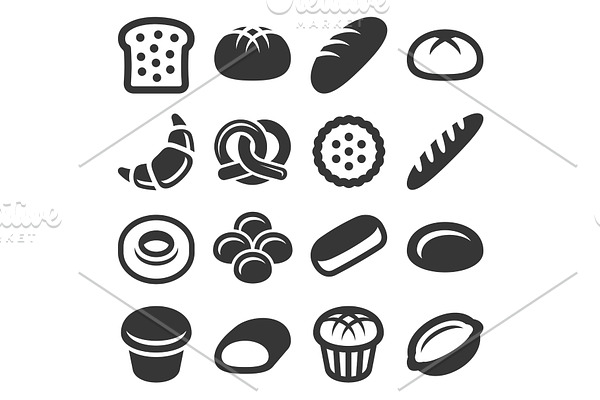 Bakery and Pastry. Bread Icons Set