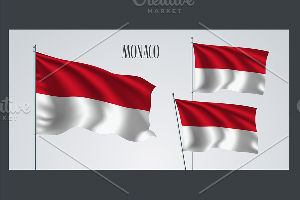 Monaco waving flags vector