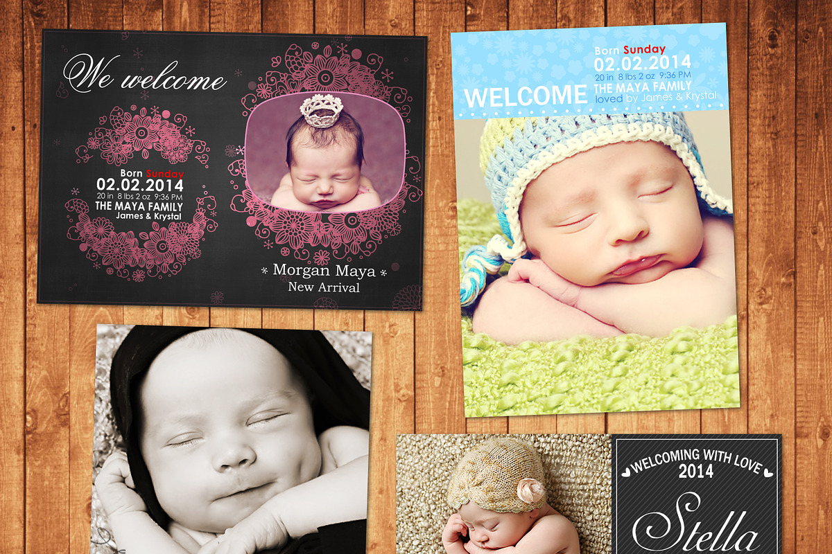 Newborn Baby Card Announcement Set in Postcard Templates - product preview 8
