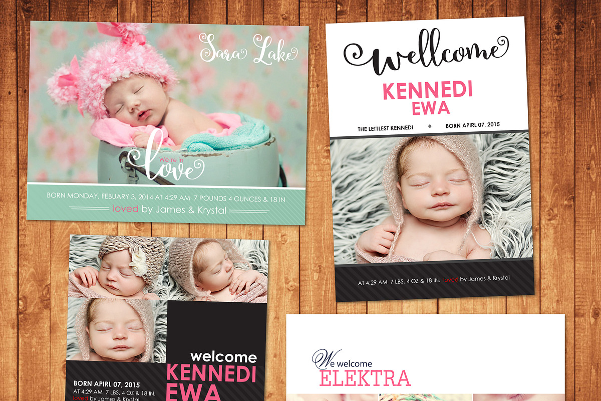 Newborn Baby Card Announcement Set in Postcard Templates - product preview 8