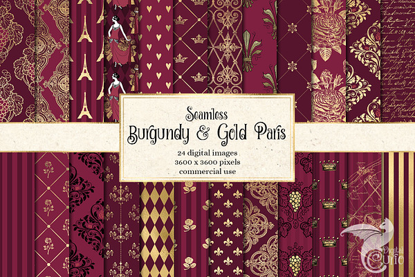 Burgundy & Gold Paris Patterns