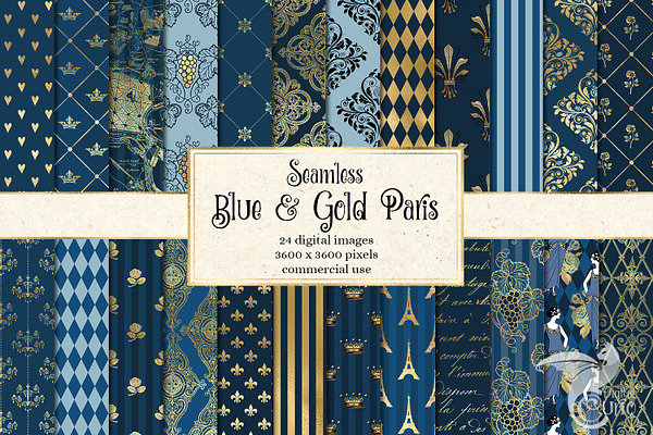 Blue and Gold Paris Digital Paper