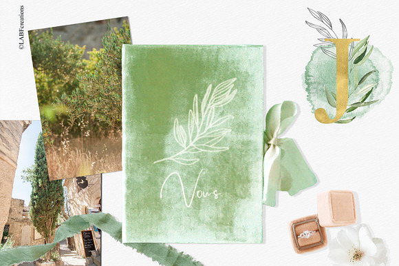 Organic Green Olive watercolors in Illustrations - product preview 2