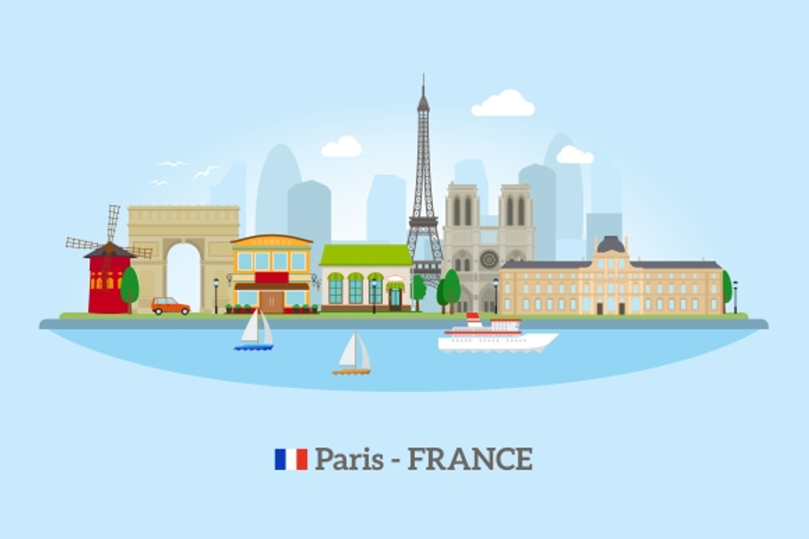 Paris skyline in flat style in Graphics - product preview 8